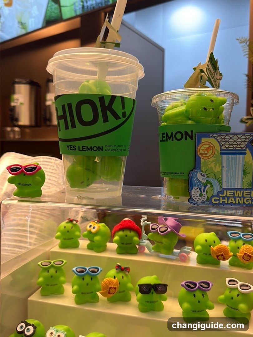 Lemon-themed drink cups and merchandise display