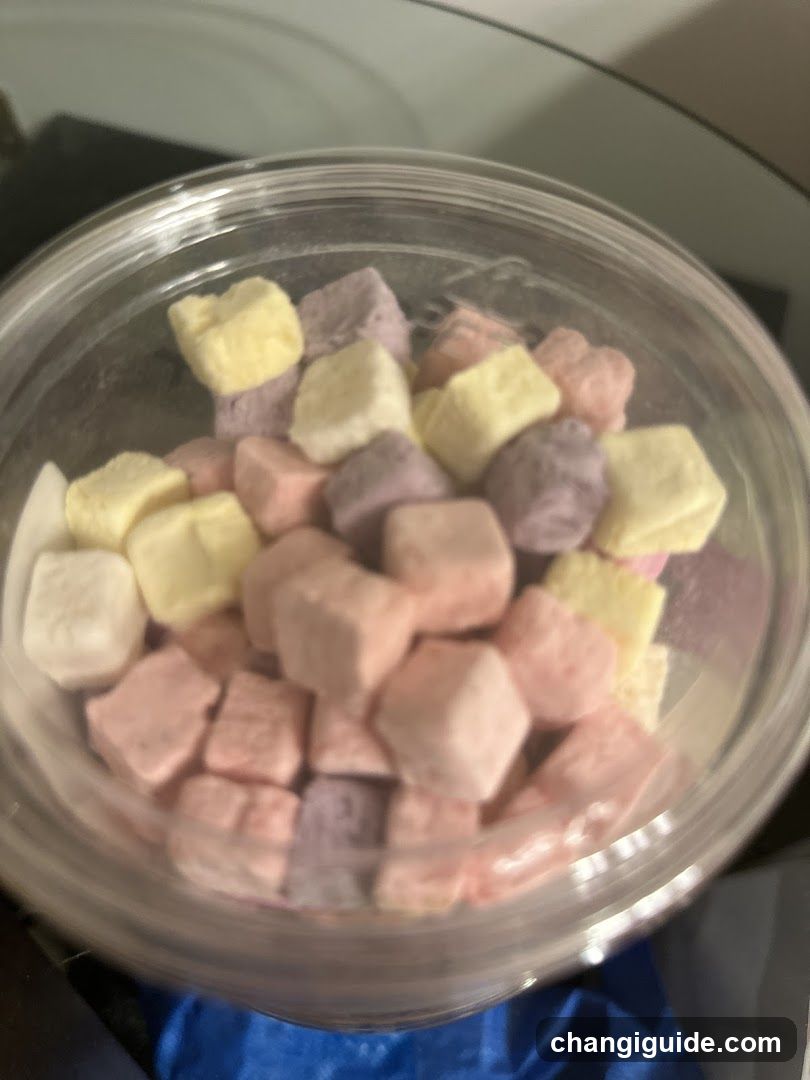 Colorful Marshmallow Cubes in Clear Container