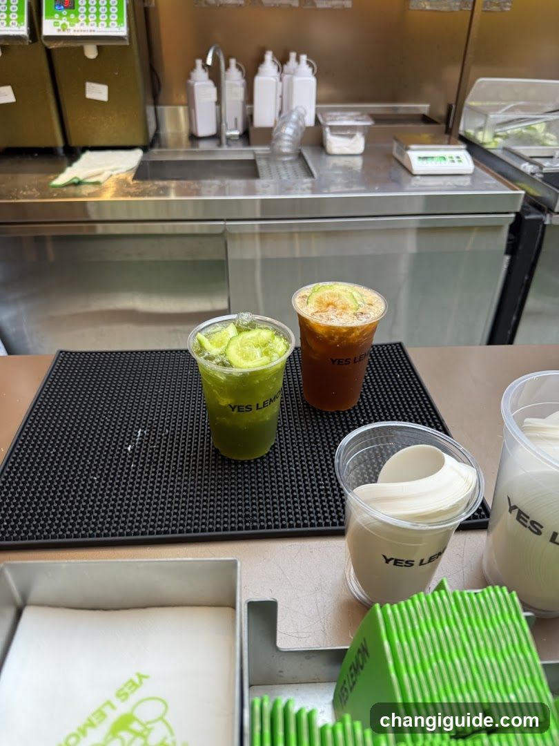 Beverages at a juice bar counter