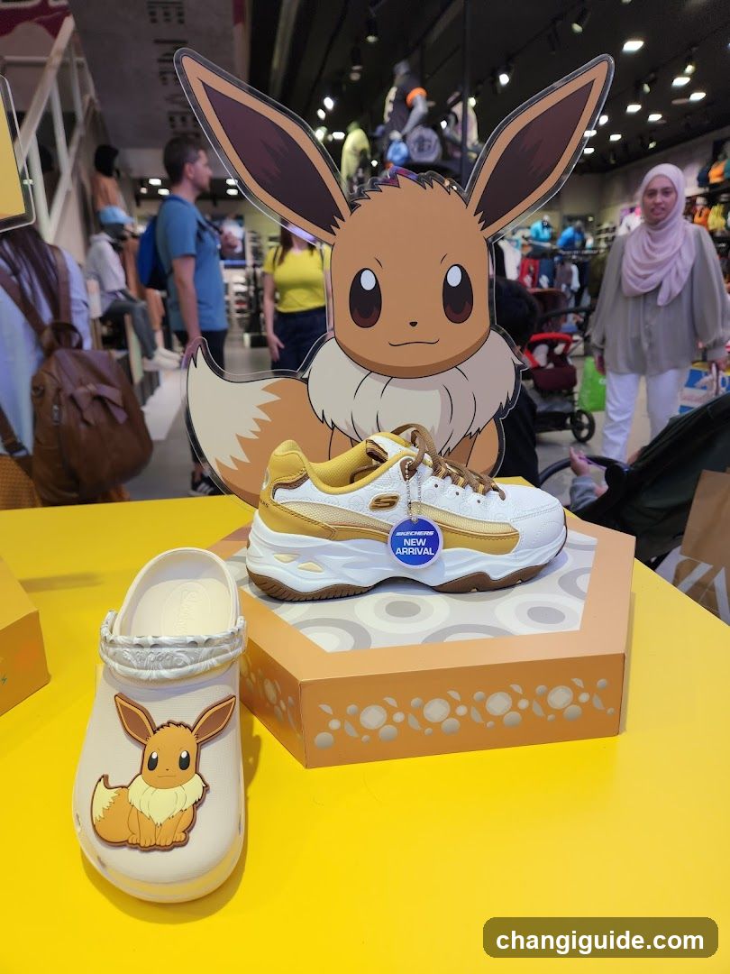 Eevee-themed footwear display in store