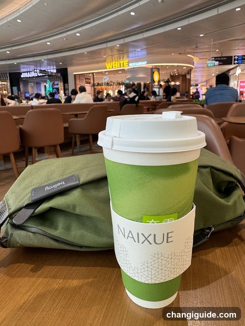 Coffee Cup and Bag in Mall Food Court