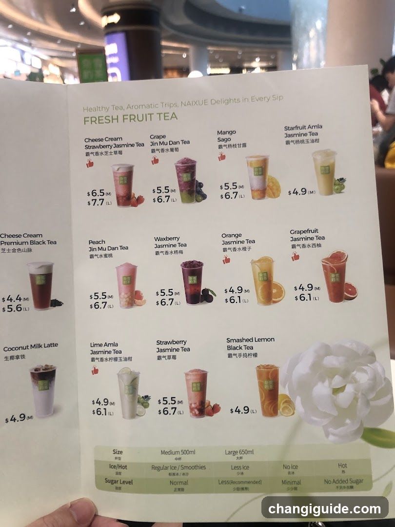 NAIXUE Fresh Fruit Tea Menu