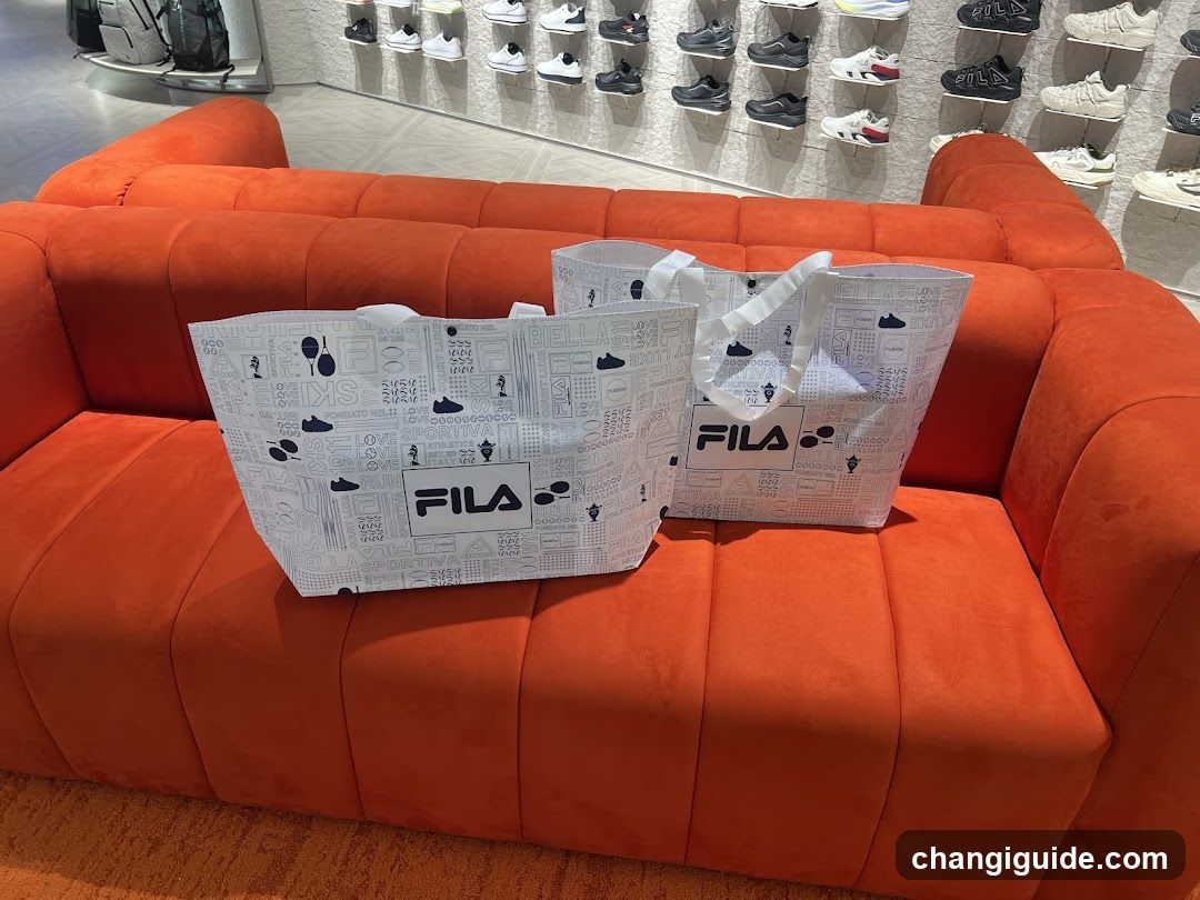 Fila Shopping Bags on Orange Sofa