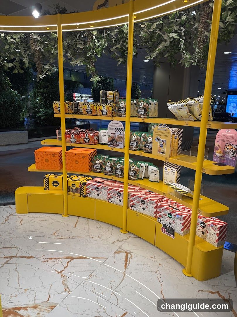 Yellow Display Shelf with Snack Products