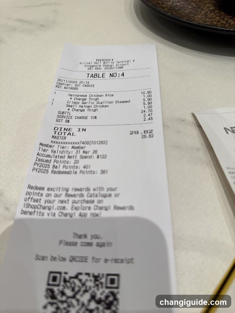 Receipt from Changi Airport Terminal 4