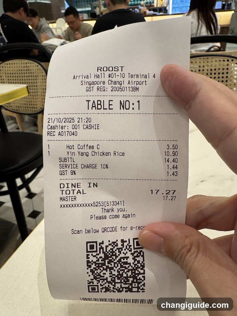 Receipt from ROOST at Singapore Changi Airport