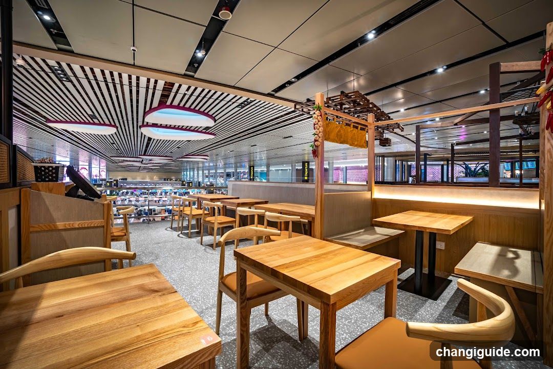 Restaurant Interior with Wooden Tables and Seating Area