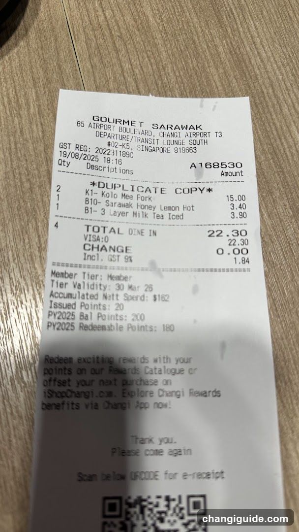 Receipt from Gourmet Sarawak