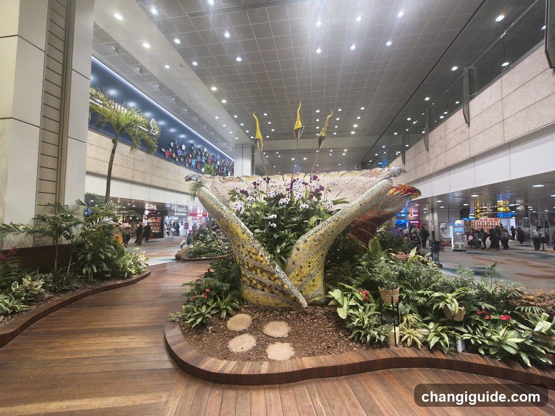 Airport Terminal Interior with Floral Display