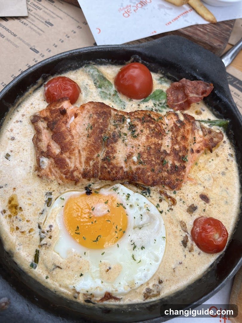 Salmon and Egg in Skillet