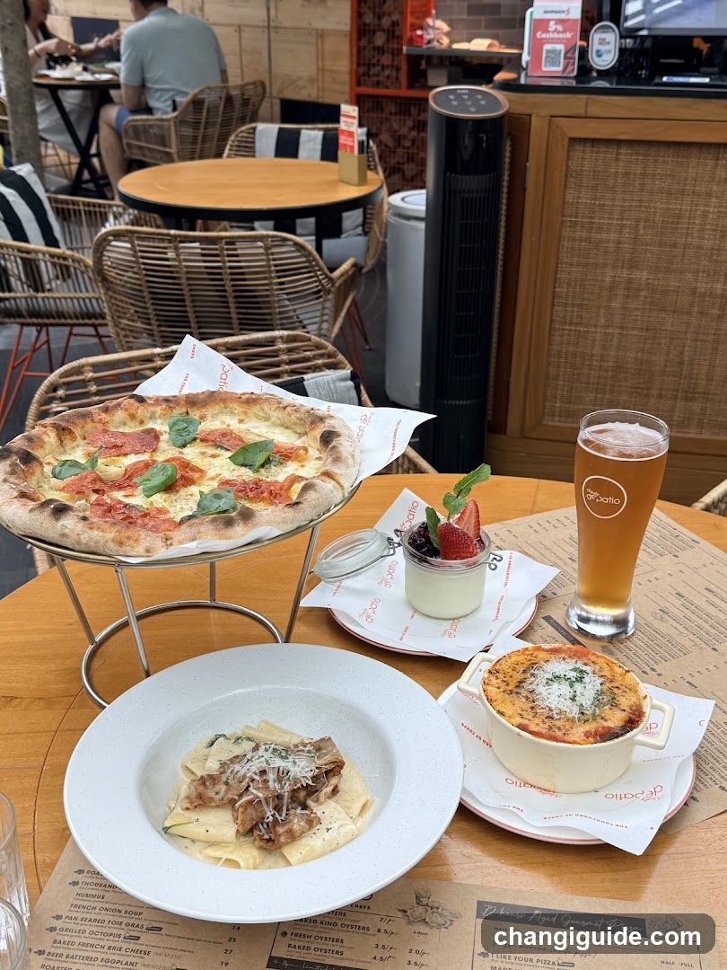 Pizza and Pasta Meal at Outdoor Cafe