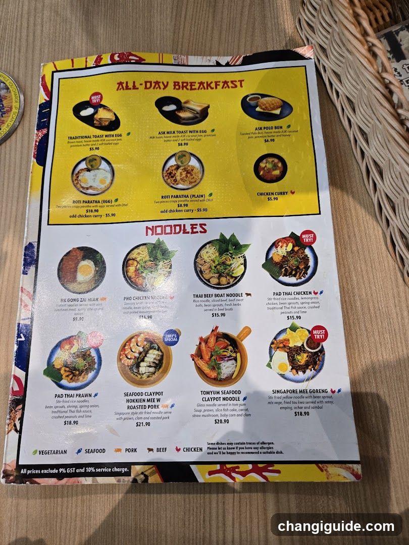 Breakfast and Noodles Menu