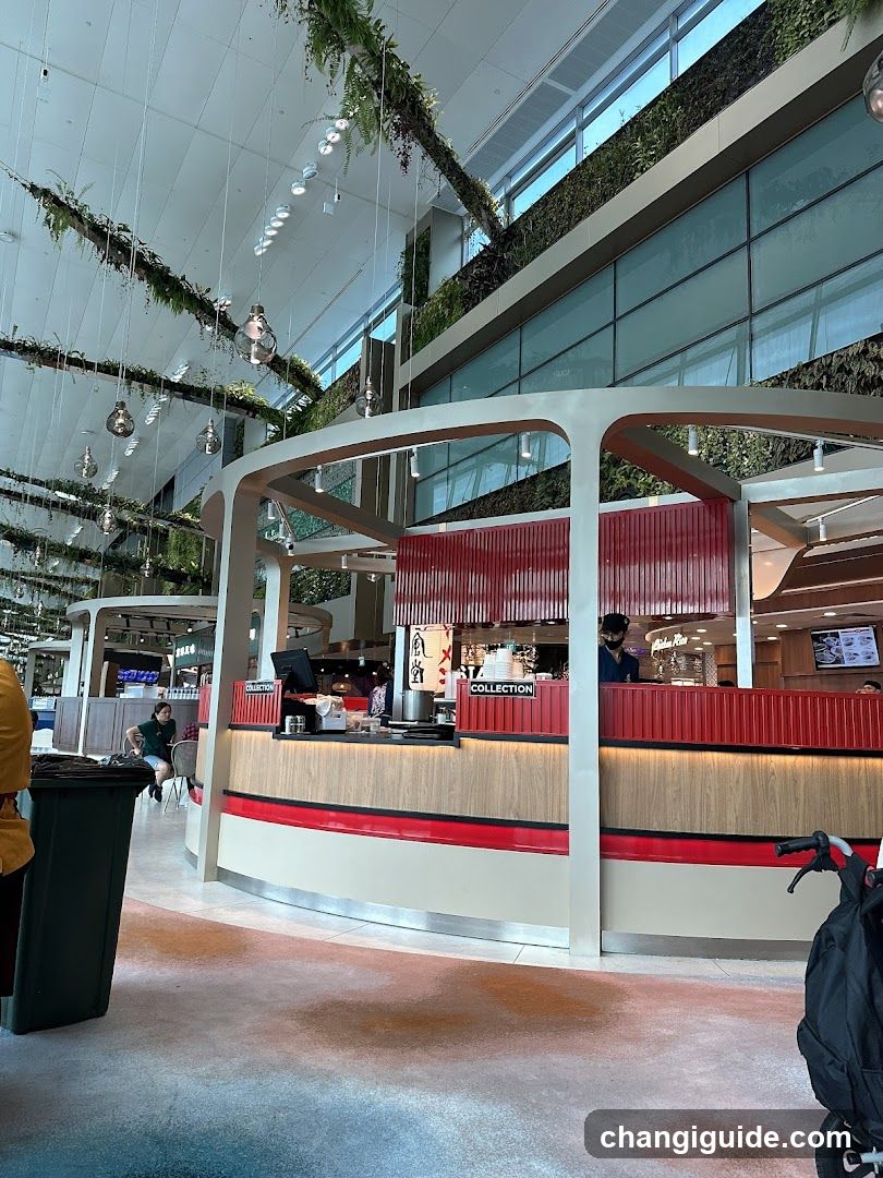 Food Court Interior with Greenery Decor