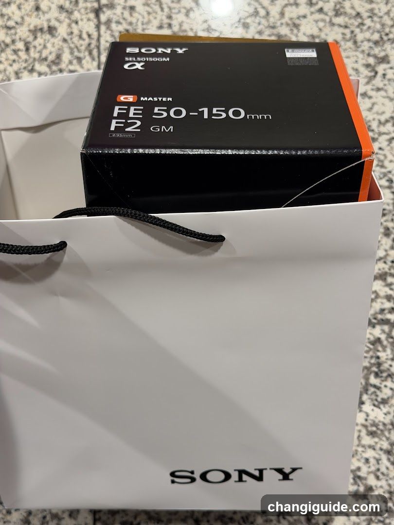 Sony Camera Lens Box in Shopping Bag
