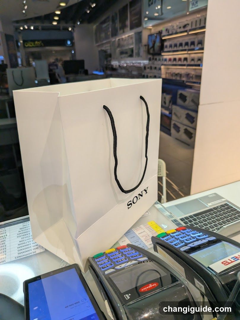 Sony Store Interior with Shopping Bag and Payment Terminals