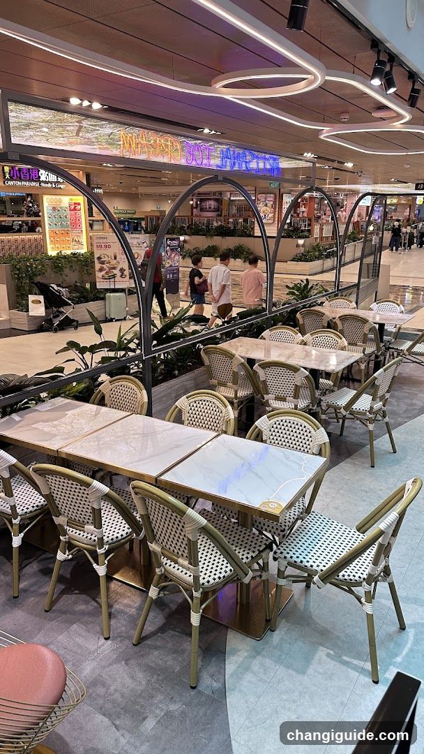 Food Court Interior with Outdoor Seating Area