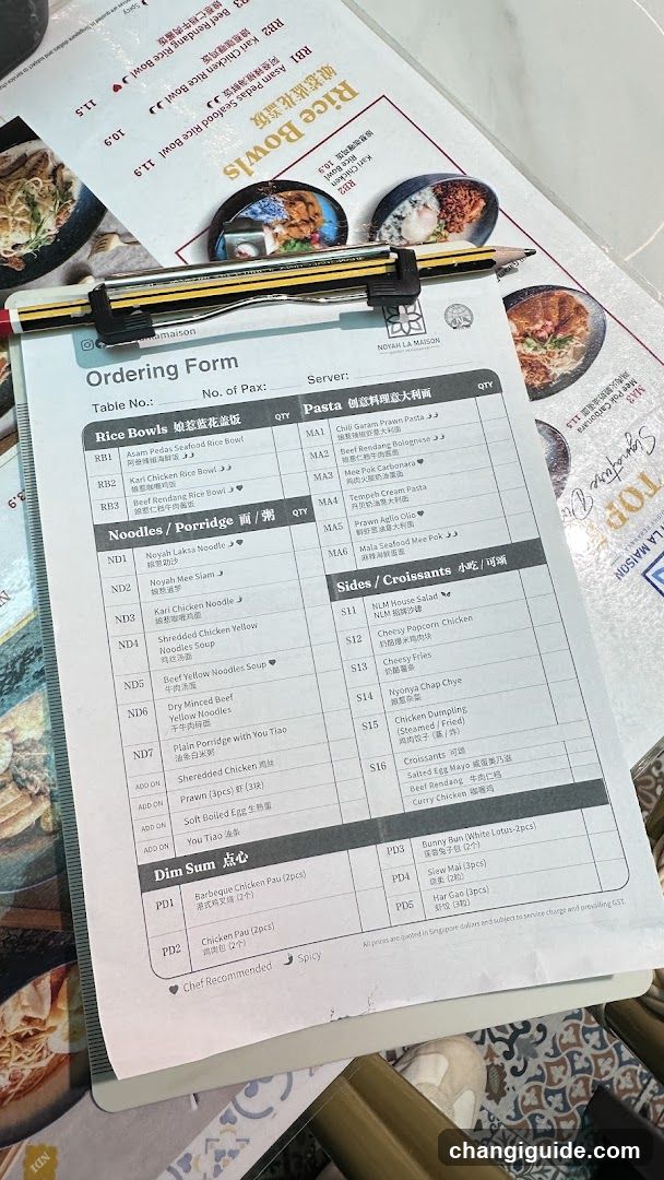 Ordering Form at Nian Lai Mian