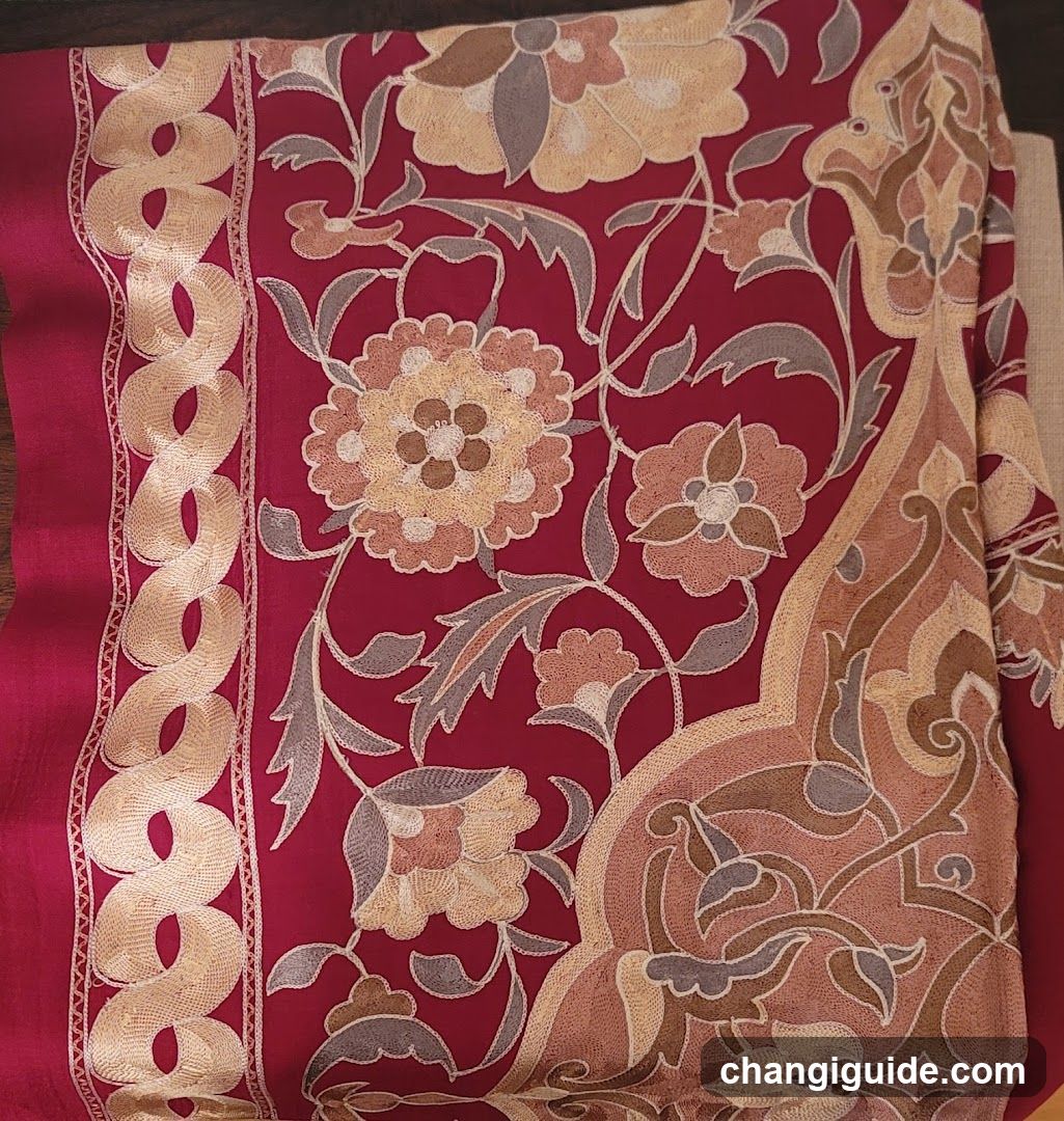 Red Fabric with Floral Embroidery
