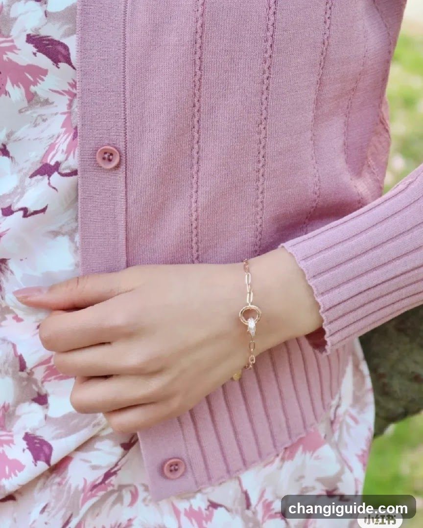 Pink Cardigan and Bracelet Detail