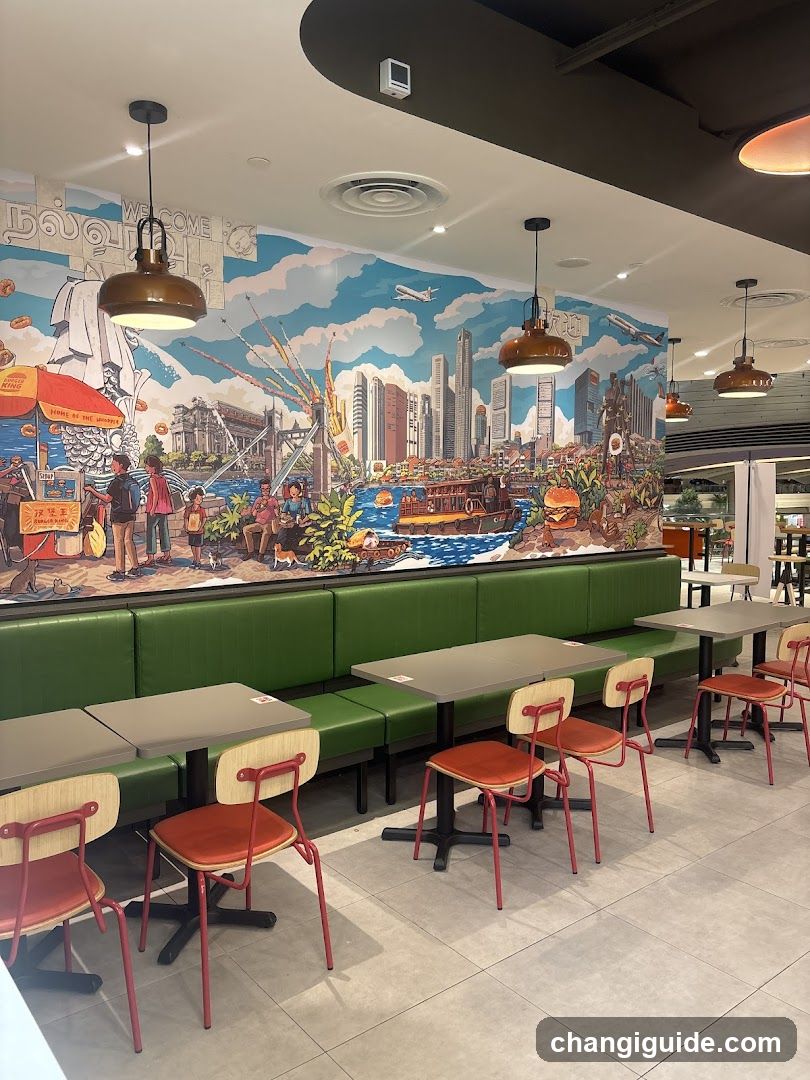 Restaurant Interior with Mural Wall