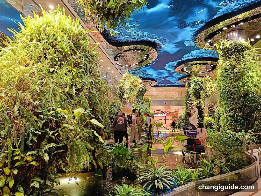 Indoor Garden with Vertical Greenery and Ceiling Display