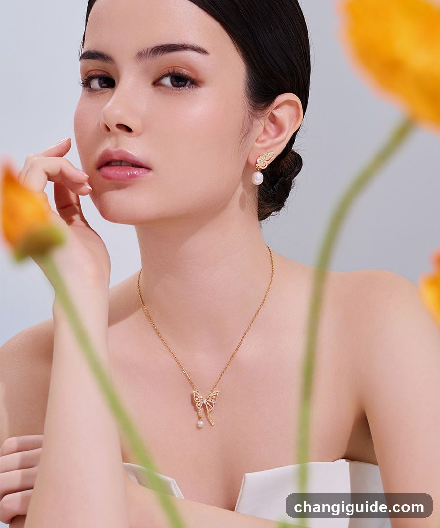 Jewelry Ad with Model and Flowers