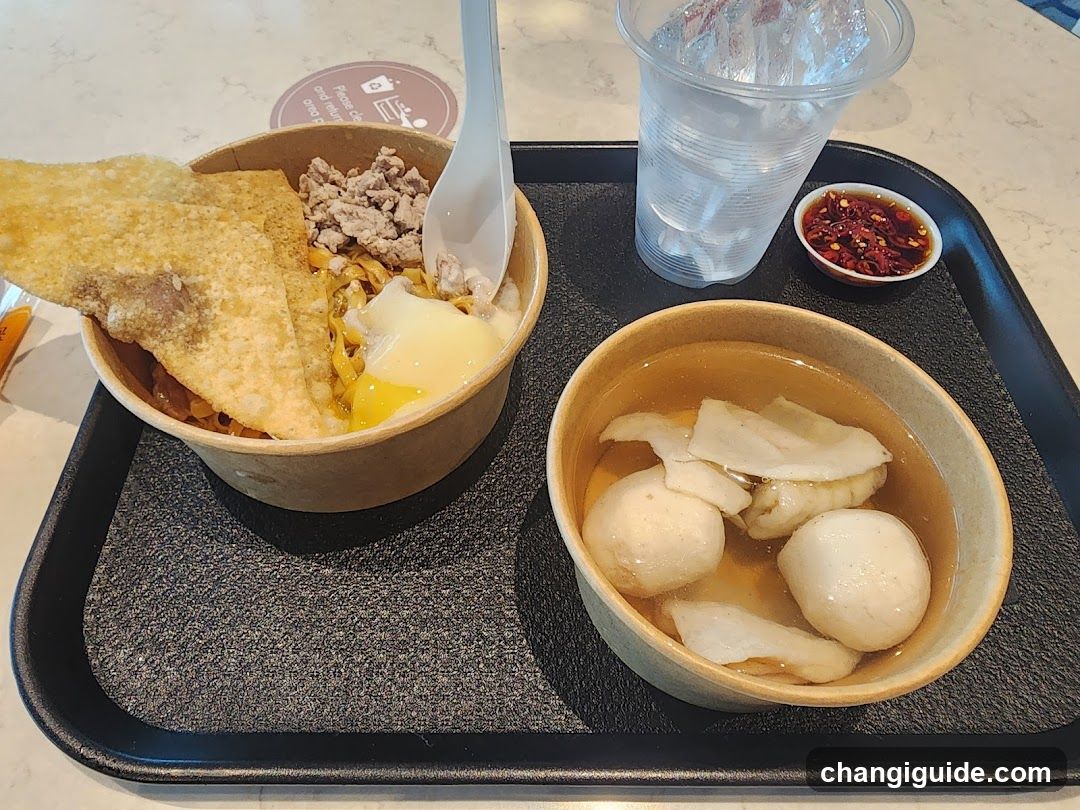 Food Tray with Noodles and Soup