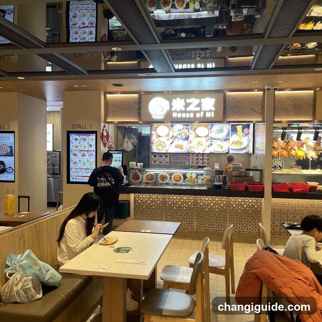 Food Court Interior with Stalls and Dining Area