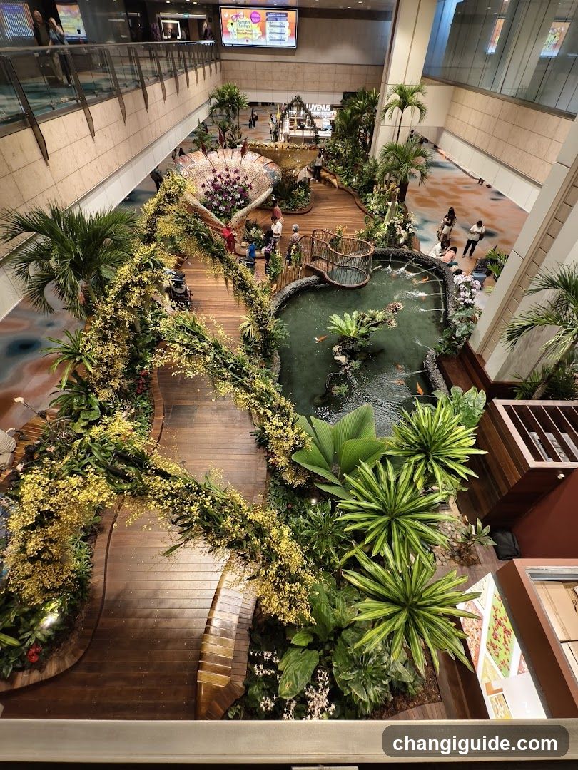 Indoor Garden with Water Feature and Floral Decorations