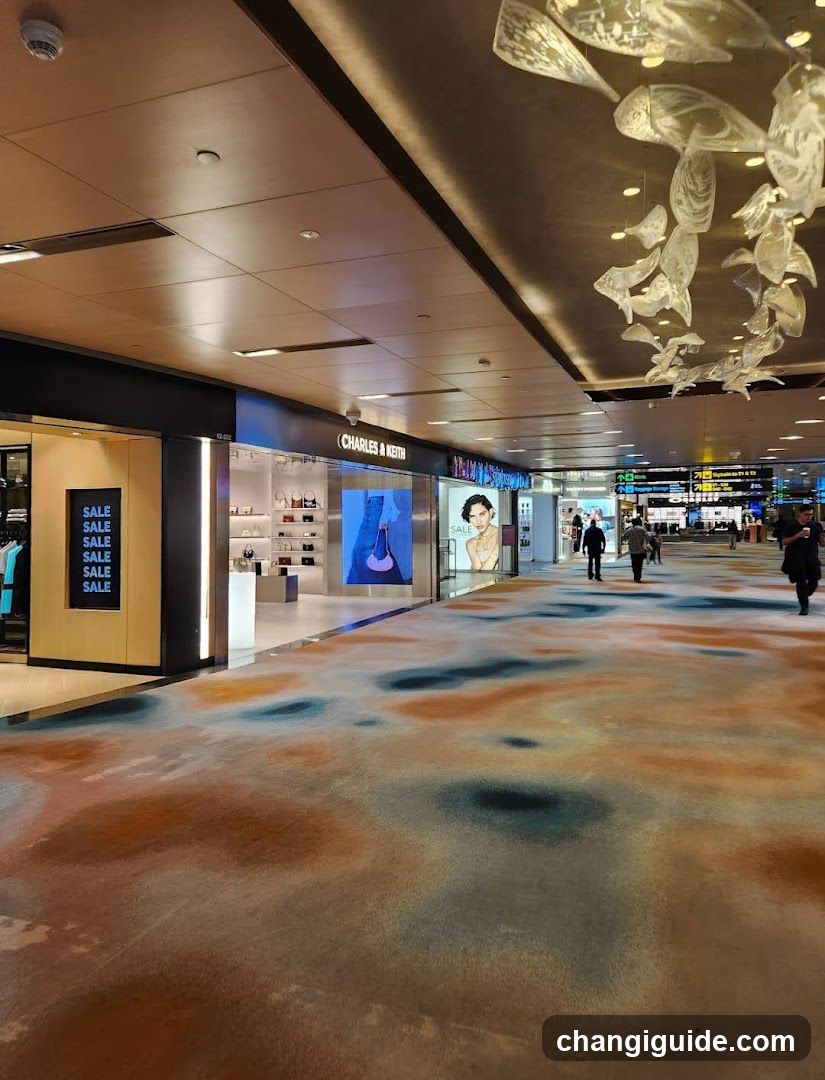 Shopping Mall Interior with Storefronts and Decorative Ceiling Installations