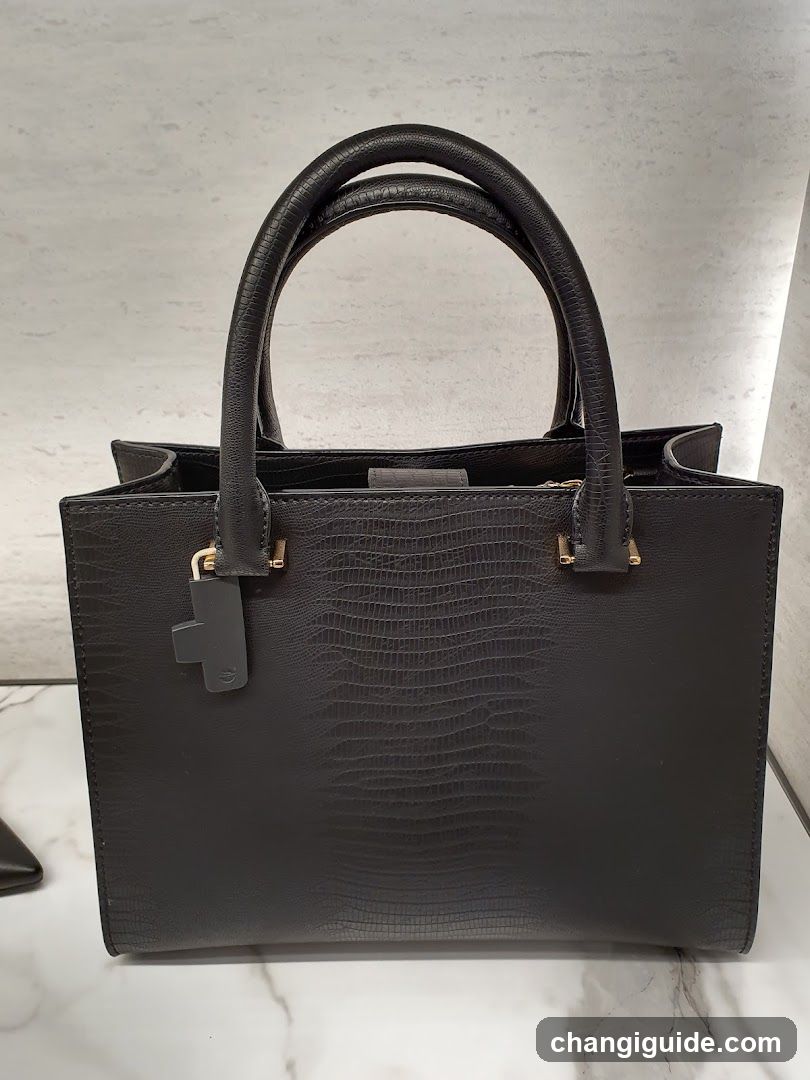 Black Crocodile-Textured Handbag