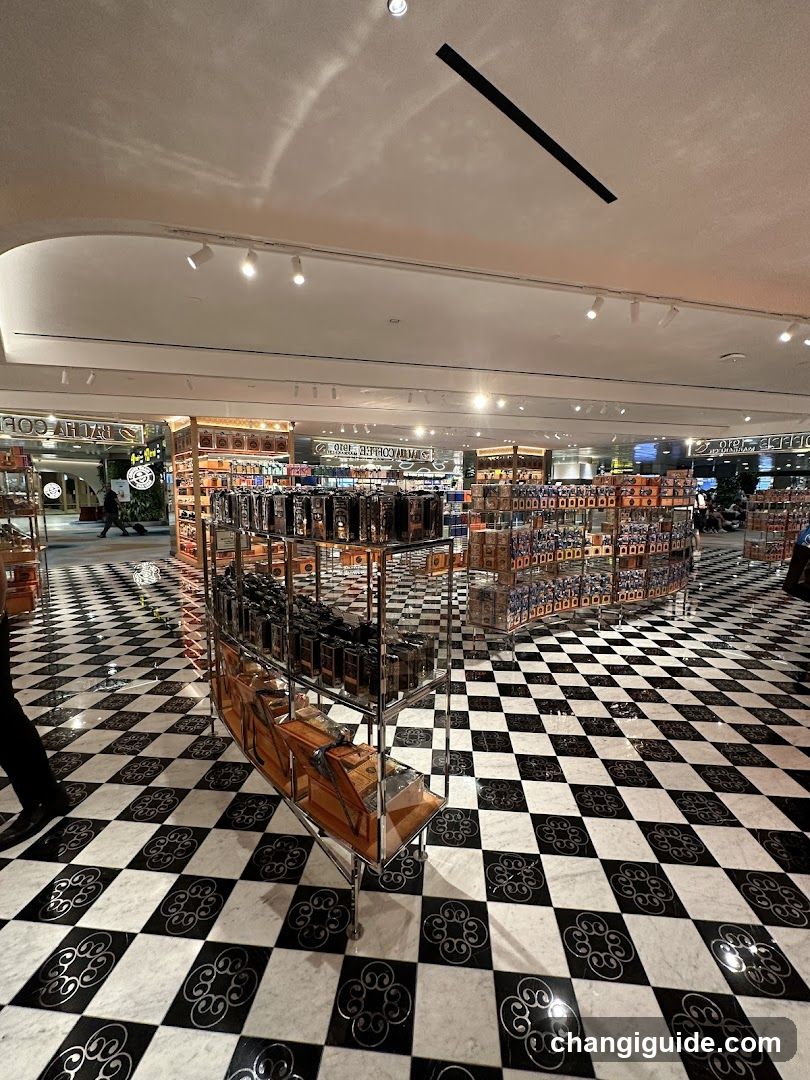 Interior of a retail store with checkered floor