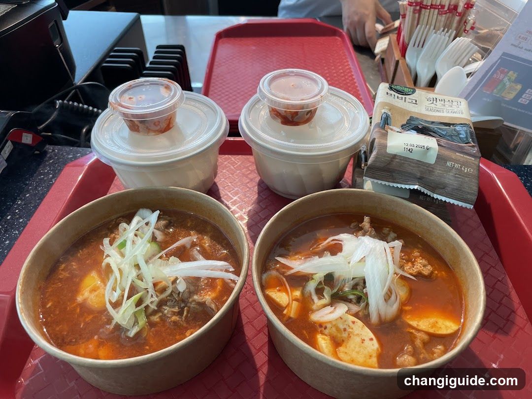 Korean Food Tray with Bowls and Condiments