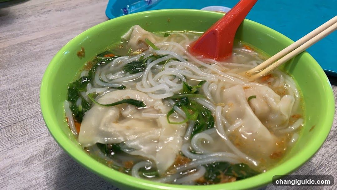 Bowl of Noodle Soup with Dumplings