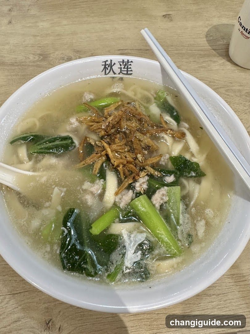 Bowl of Noodle Soup with Vegetables and Crispy Toppings