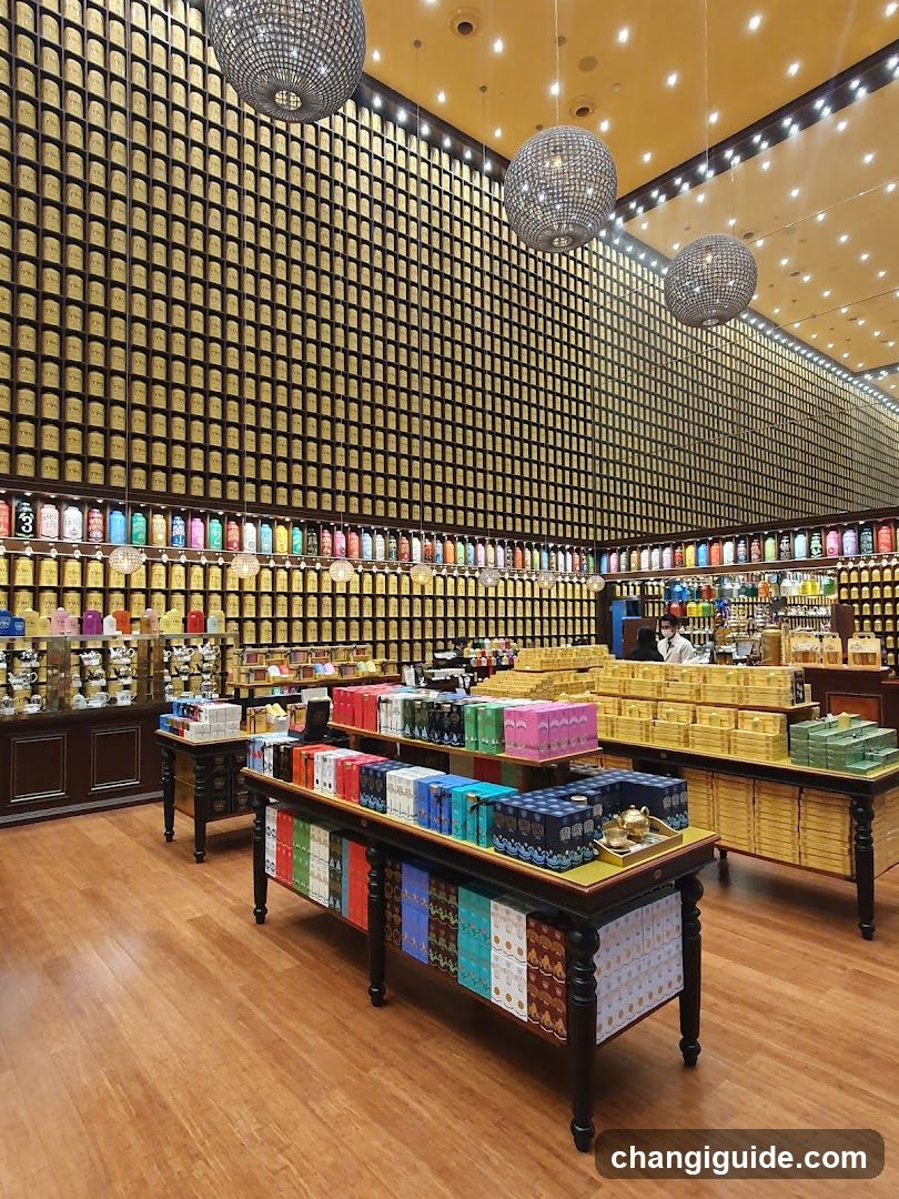 Interior of a tea shop with extensive product display