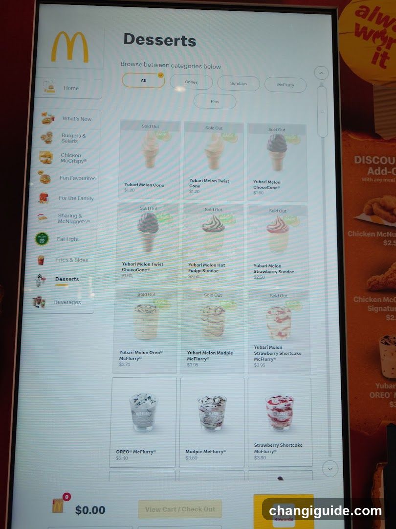 McDonald's Desserts Menu Screen