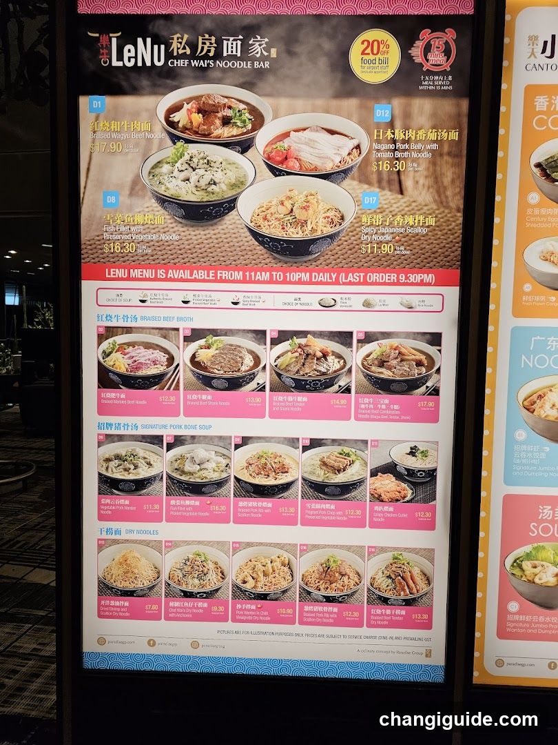 LeNu Chef Wa's Noodle Bar Menu Board