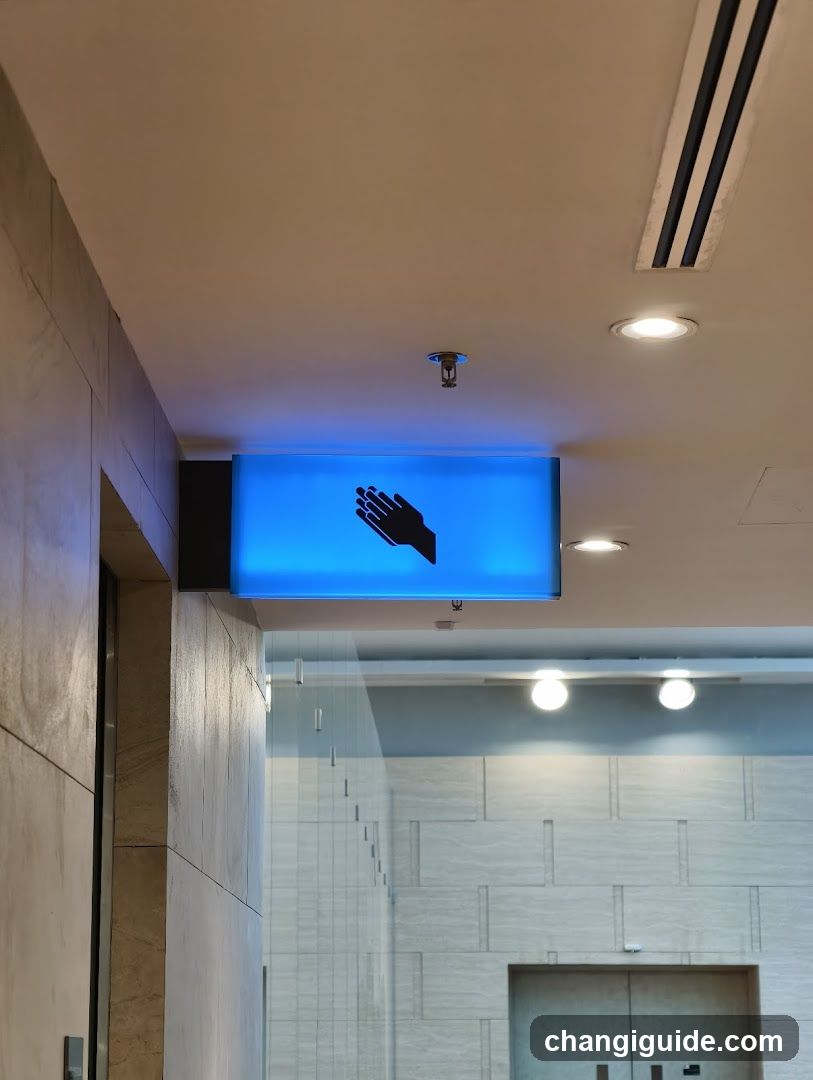 Blue Hand Sign in Interior Space