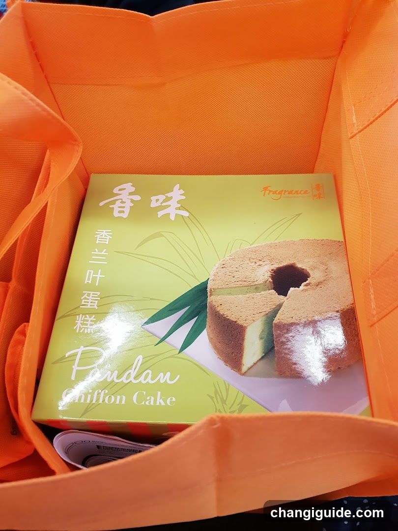 Pandan Chiffon Cake Box in Orange Bag