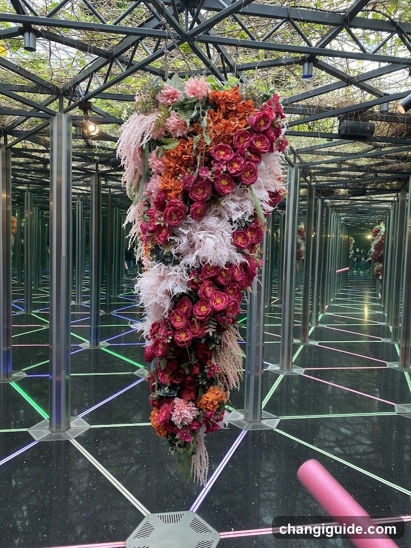 Flower Installation in Neon Tunnel