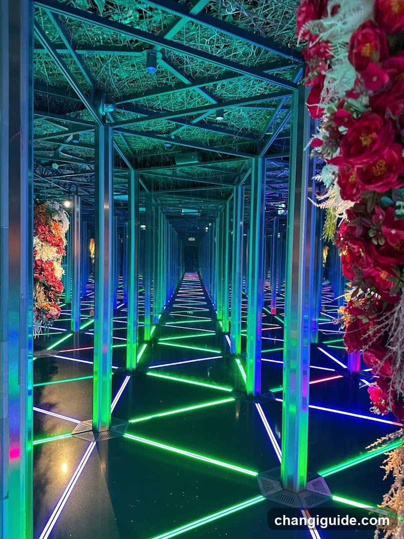 Neon Corridor with Floral Decorations