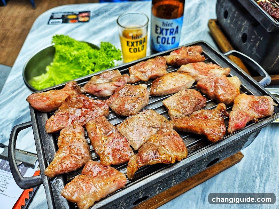 Grilled Meat with Drinks and Greens