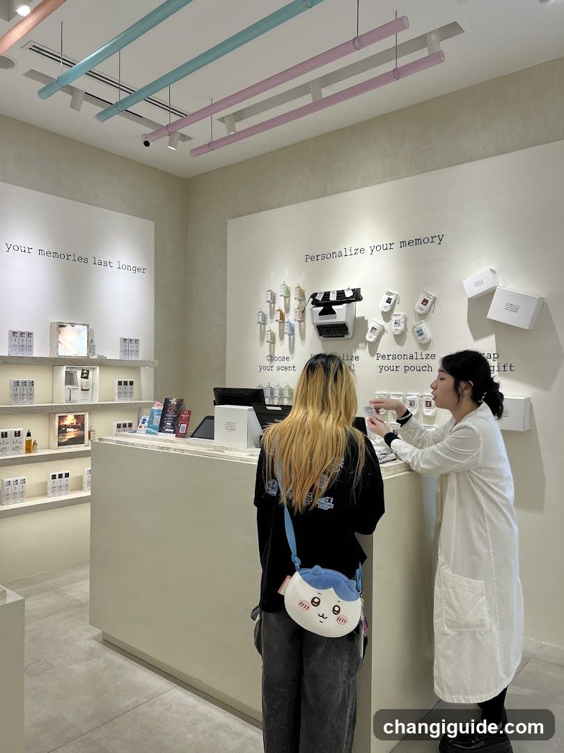 Interior of a modern retail store with personalization station