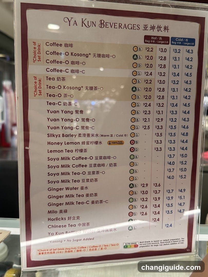 Ya Kun Beverages Menu