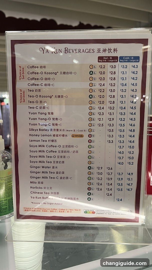 Ya Kun Beverages Menu Board