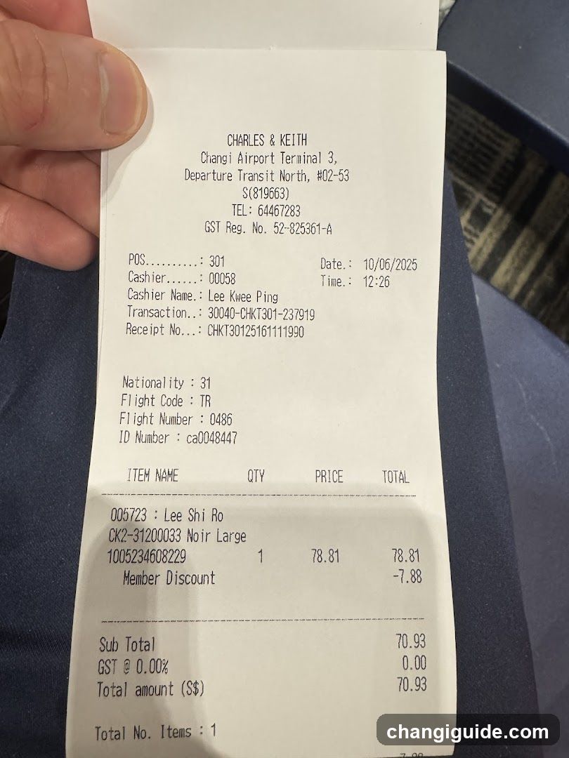 Receipt from Charles & Keith