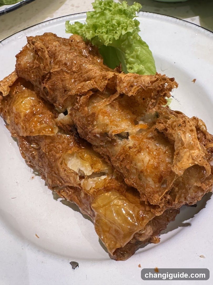 Fried Egg Roll with Lettuce Garnish
