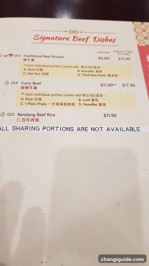 Signature Beef Dishes Menu