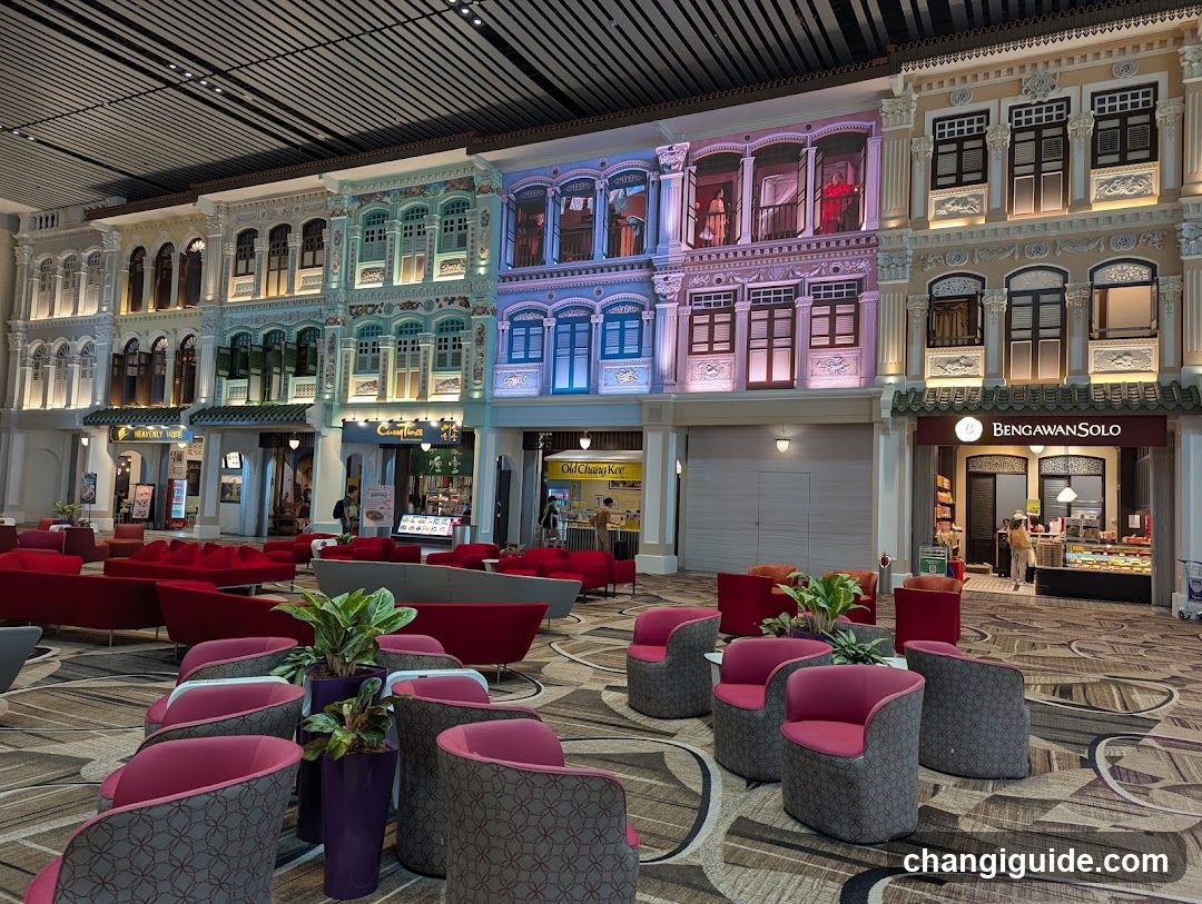 Colorful Shop Row with Seating Area